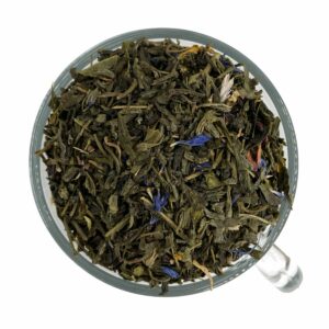 Ein Bild des Grünen Tees Tropisches Marzipan. Eine Grünteemischung mit Mango Marzipan Note.