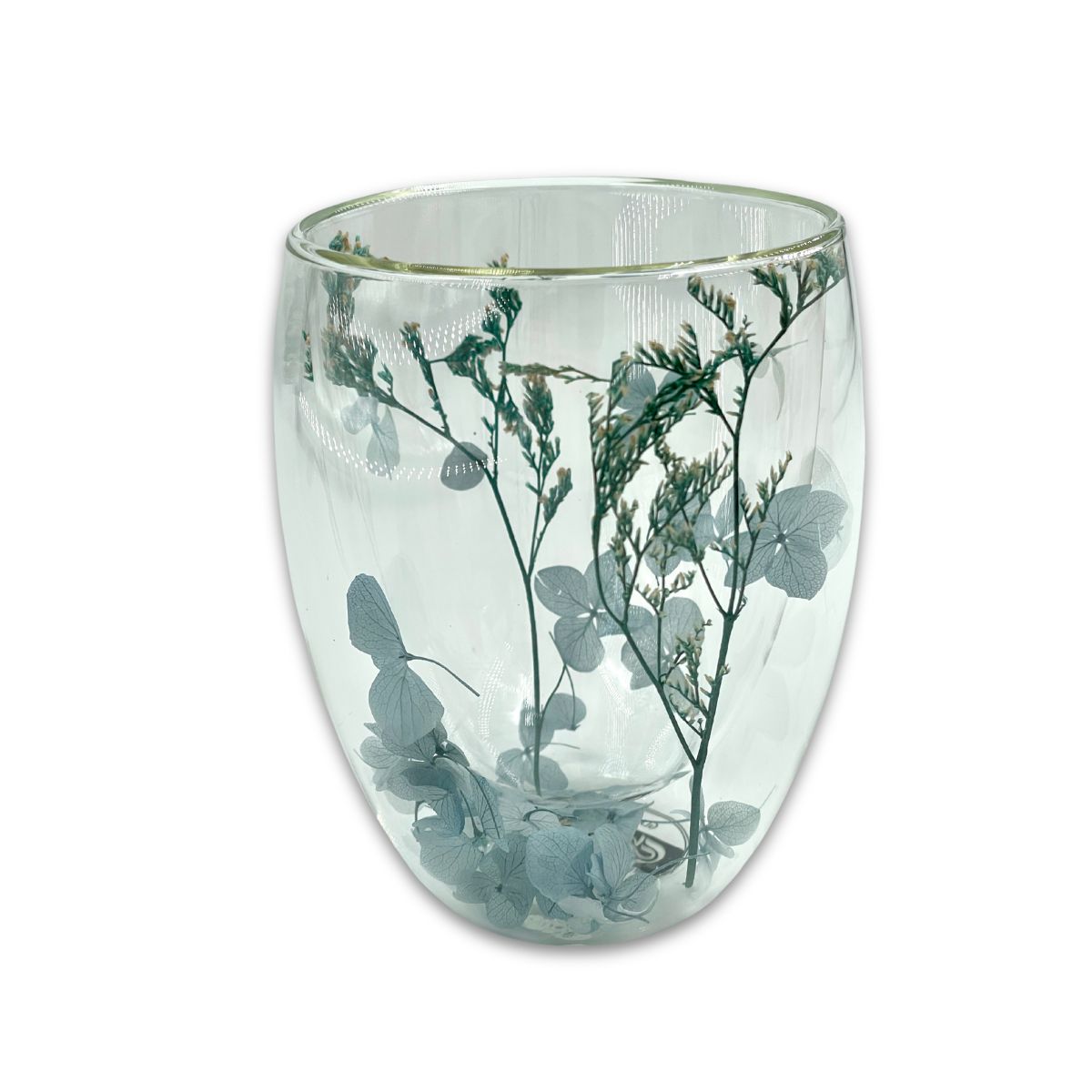 Cup Cha Cult "Dezent türkis" doppelwandiges, hitzebeständiges Glas mit Trockenblumen, 0,3l