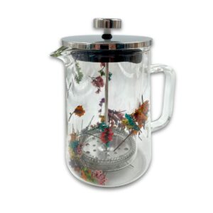 Tee-/Kaffeezubereiter Cha Cult "Flowers" hitzebeständiges, doppelwandiges Glas mit Trockenblumen, Edelstahl 0,65 l